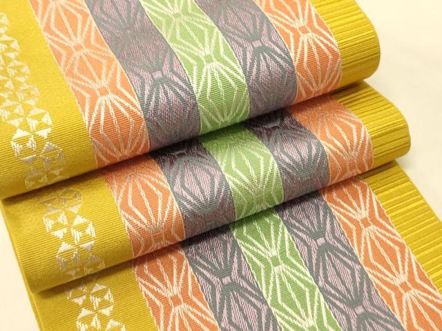平和屋着物●本場筑前博多織 半幅帯 幾何学間道 正絹 逸品 CABI5158ak