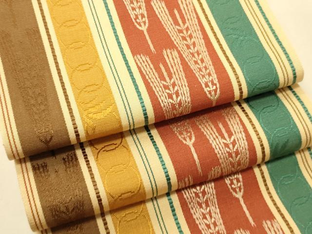 平和屋着物●本場筑前博多織 半幅帯 抽象間道 正絹 逸品 CABI5159ak