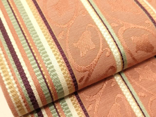 平和屋着物●本場筑前博多織 半幅帯 脇山公詞作 唐草花間道 証紙付き 正絹 逸品 CABI5161ak