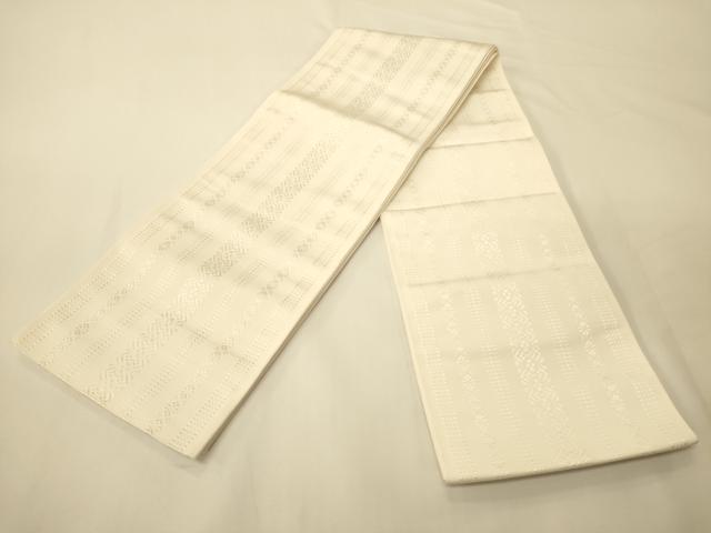 平和屋着物●本場筑前博多織 半幅帯 献上柄 白色 正絹 逸品 CABI5164ak