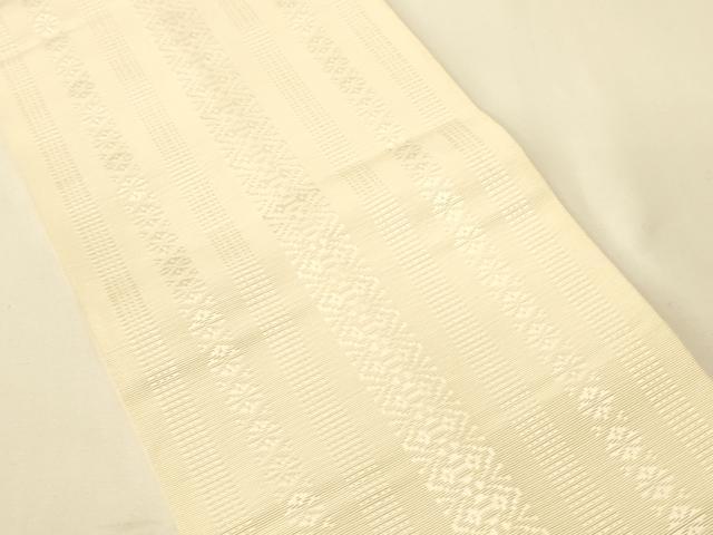 平和屋着物●本場筑前博多織 半幅帯 田中利弘作 献上柄 象牙色 証紙付き 正絹 逸品 CABI5170ak