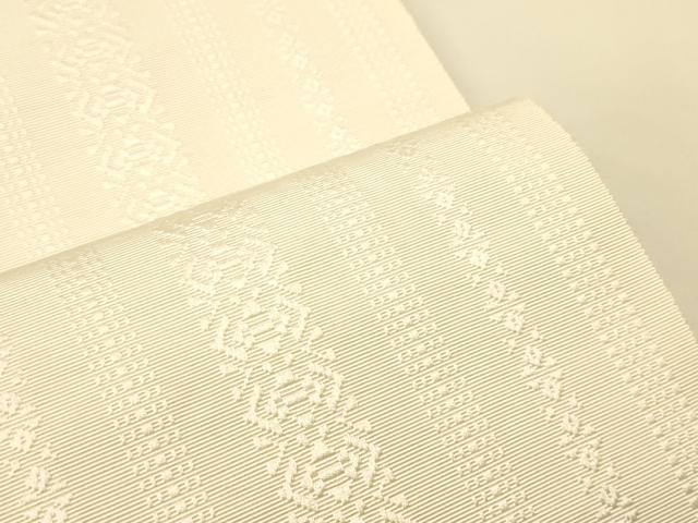 平和屋着物●本場筑前博多織 半幅帯 井上絹織謹製 一重帯 献上柄 博多金ラベル 象牙色 証紙付き 正絹 逸品 CABI5177ak