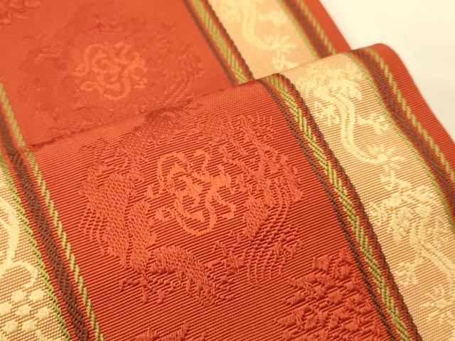 平和屋着物●本場筑前博多織 半幅帯 幾何学間道 証紙付き 正絹 逸品 CABI5182ak