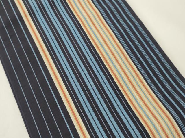 平和屋着物●本場筑前博多織 両面 半幅帯 献上柄/縞 正絹 逸品 CABI5191ak
