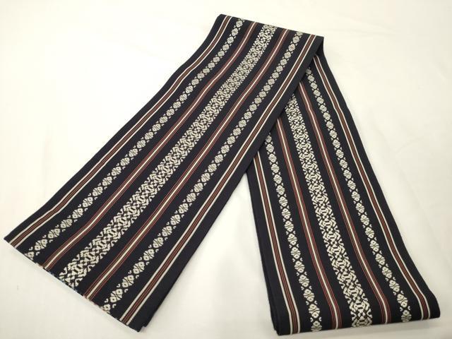 平和屋着物●本場筑前博多織 両面 半幅帯 献上柄/縞 正絹 逸品 CABI5191ak