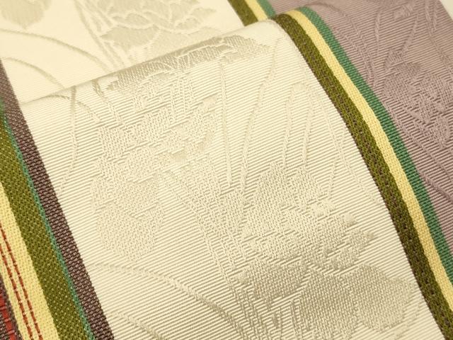 平和屋着物●本場筑前博多織 半幅帯 草花間道 証紙付き 正絹 逸品 CABI5196ak