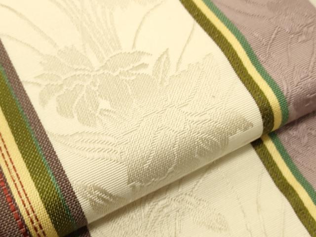 平和屋着物●本場筑前博多織 半幅帯 草花間道 証紙付き 正絹 逸品 CABI5196ak