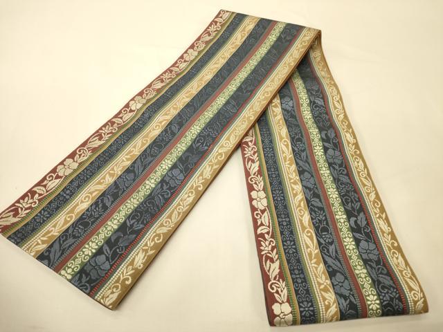 平和屋着物●本場筑前博多織 半幅帯 原田織物謹製 花唐草間道 証紙付き 正絹 逸品 CABI5200ak