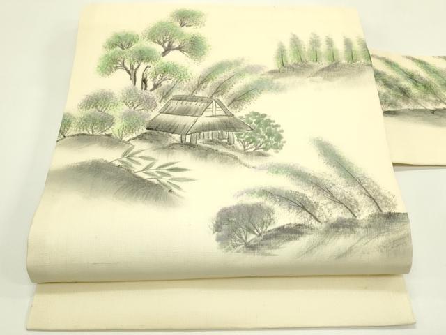平和屋着物*夏物 九寸名古屋帯 手描き 風景文 健勝苑扱い 正絹 逸品 CABI5211rv