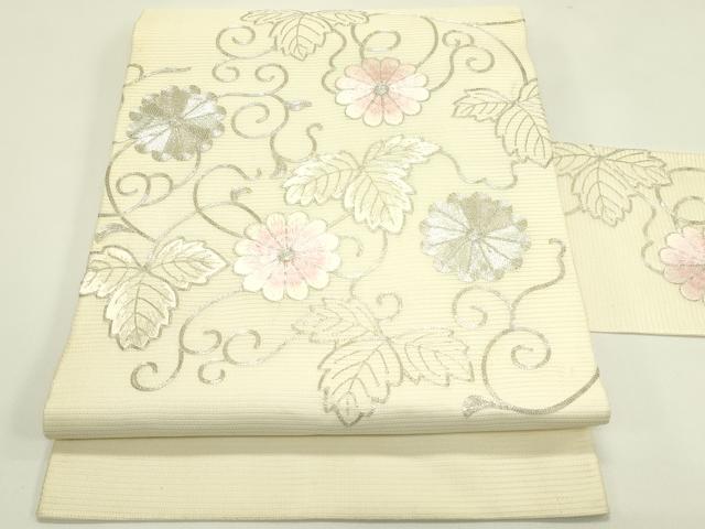 平和屋着物*夏物 九寸名古屋帯 総刺繍 駒刺繍 菊唐草文 正絹 逸品 CABI5212rv