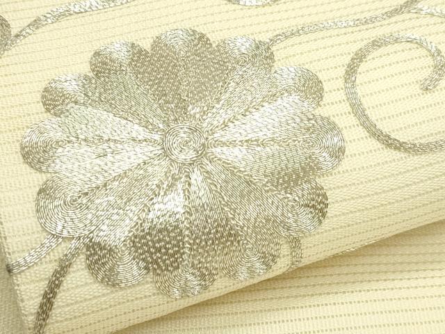 平和屋着物*夏物 九寸名古屋帯 総刺繍 駒刺繍 菊唐草文 正絹 逸品 CABI5212rv