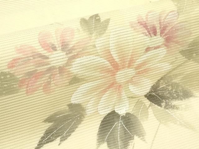 平和屋着物*夏物 九寸名古屋帯 手描き 草花文 銀糸 正絹 逸品 CABI5214rv