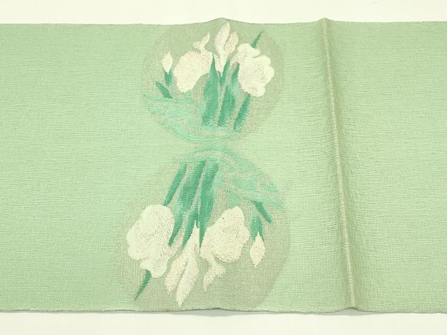 平和屋着物*夏物 太鼓柄袋帯 すくい織 立波杜若文 銀糸 正絹 逸品 CABI5218rv