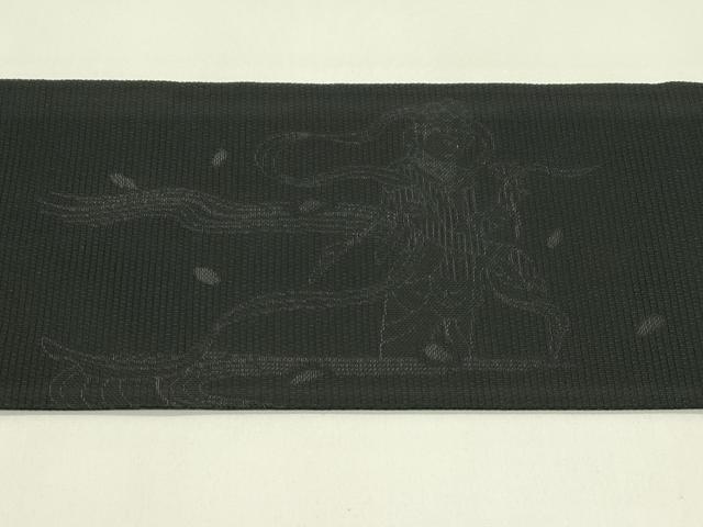 平和屋着物*夏物 九寸名古屋帯 天女 黒地 正絹 逸品 未使用 CABI5238rv