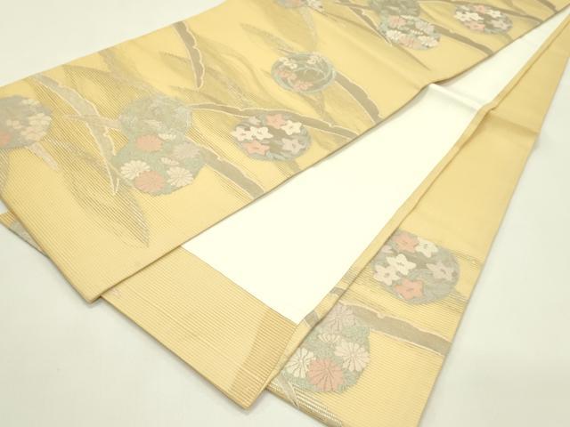 平和屋着物*夏物 九寸開き名古屋帯 雪芝草花丸文 銀糸 正絹 逸品 未使用 CABI5240rv