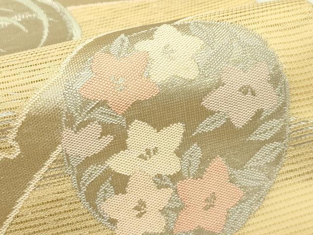 平和屋着物*夏物 九寸開き名古屋帯 雪芝草花丸文 銀糸 正絹 逸品 未使用 CABI5240rv