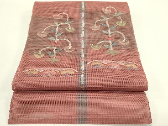 平和屋着物*夏物 1854年創業 帯屋捨松 八寸名古屋帯 草花文 正絹 逸品 CABI5246rv