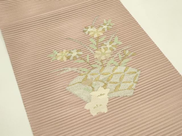 平和屋着物*夏物 八寸名古屋帯 絽綴れ 地紙草花文 金銀糸 正絹 逸品 CABI5252rv