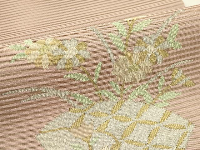 平和屋着物*夏物 八寸名古屋帯 絽綴れ 地紙草花文 金銀糸 正絹 逸品 CABI5252rv