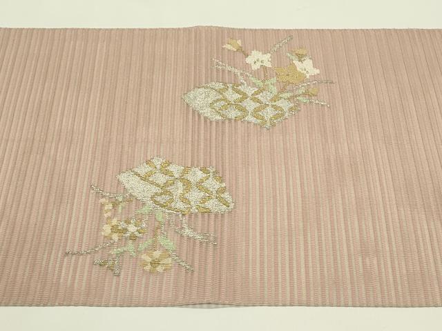 平和屋着物*夏物 八寸名古屋帯 絽綴れ 地紙草花文 金銀糸 正絹 逸品 CABI5252rv