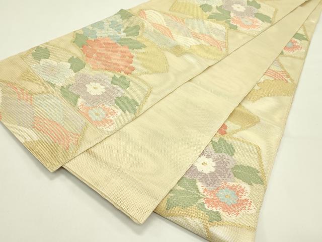 平和屋着物*夏物 六通柄袋帯 冊子立波草花文 金糸 正絹 逸品 未使用 CABI5258rv