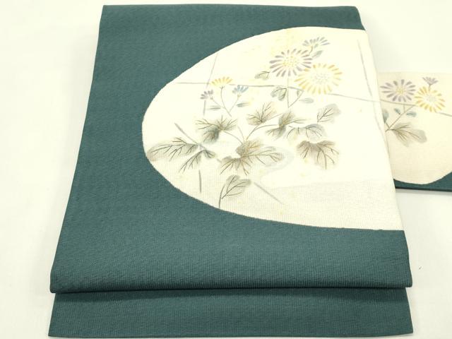平和屋着物*夏物 九寸名古屋帯 手描き 菊 金彩 正絹 逸品 CABI5268rv