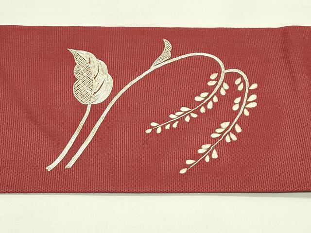 平和屋着物*夏物 九寸名古屋帯 総刺繍 駒刺繍 草花文 正絹 逸品 CABI5269rv