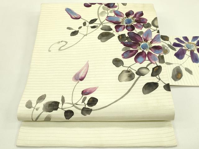 平和屋着物*夏物 絽塩瀬 九寸名古屋帯 手描き 草花文 金彩 正絹 逸品 CABI5282rv