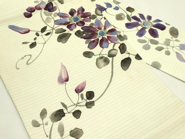 平和屋着物*夏物 絽塩瀬 九寸名古屋帯 手描き 草花文 金彩 正絹 逸品 CABI5282rv