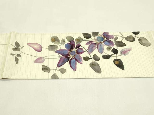 平和屋着物*夏物 絽塩瀬 九寸名古屋帯 手描き 草花文 金彩 正絹 逸品 CABI5282rv