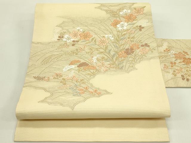 平和屋着物*夏物 九寸名古屋帯 唐織 秋草文 金糸 正絹 逸品 未使用 CABI5284rv