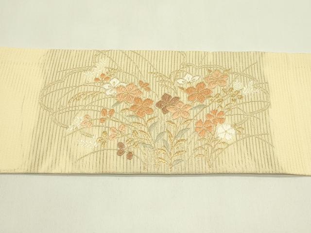 平和屋着物*夏物 九寸名古屋帯 唐織 秋草文 金糸 正絹 逸品 未使用 CABI5284rv