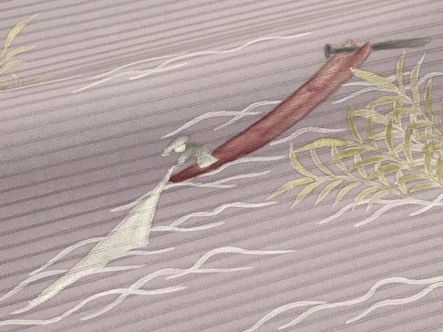 平和屋着物*夏物 絽塩瀬 九寸開き名古屋帯 ろうけつ染め 船人物文 正絹 逸品 CABI5296rv