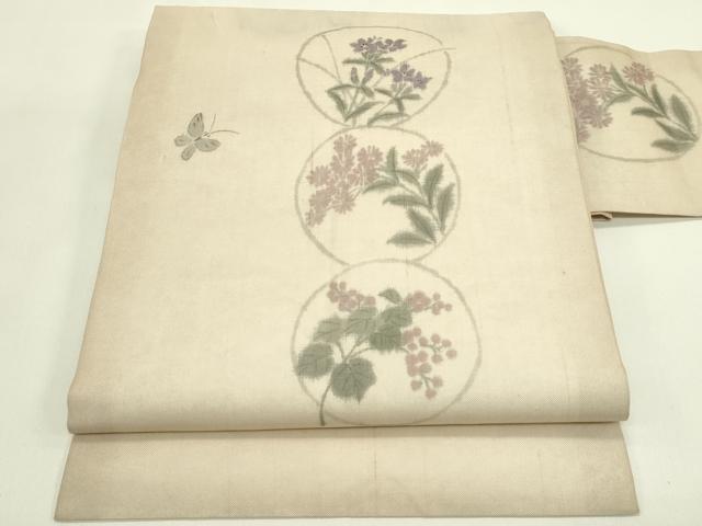 平和屋着物*夏物 九寸名古屋帯 作家物 花丸舞蝶文 正絹 逸品 CABI5301rv