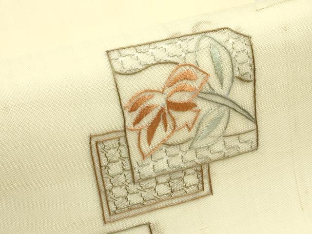 平和屋着物*夏物 九寸名古屋帯 総刺繍 中国三大刺繍 スワトウ刺繍 色紙重ね草花文 正絹 逸品 CABI5305rv