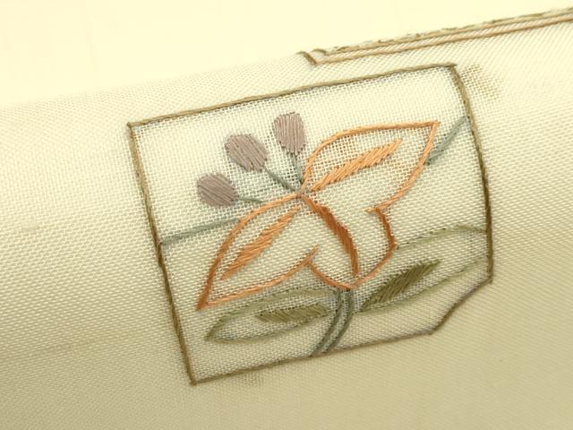 平和屋着物*夏物 九寸名古屋帯 総刺繍 中国三大刺繍 スワトウ刺繍 色紙重ね草花文 正絹 逸品 CABI5305rv