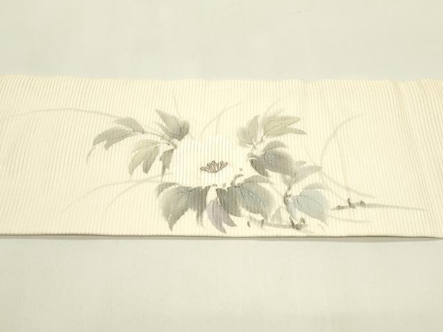 平和屋着物*夏物 九寸名古屋帯 作家物 手描き 刺繍 草花文 銀彩 正絹 逸品 CABI5306rv