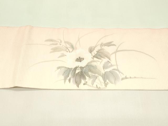 平和屋着物*夏物 九寸名古屋帯 作家物 手描き 刺繍 草花文 銀彩 正絹 逸品 CABI5306rv