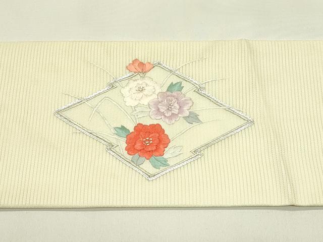平和屋着物*夏物 九寸名古屋帯 総刺繍 駒刺繍 松皮菱花文 銀糸 正絹 逸品 CABI5310rv