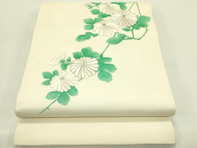 平和屋着物*夏物 九寸開き名古屋帯 手描き 刺繍 菊 銀糸 正絹 逸品 CABI5324rv
