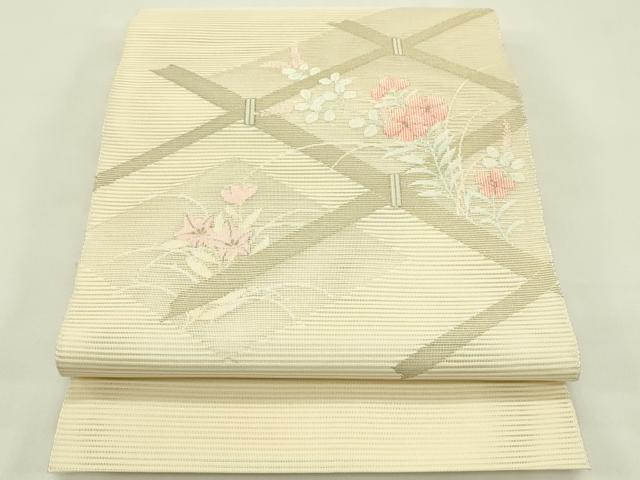 平和屋着物*夏物 八寸名古屋帯 絽綴れ 草花菱文 金銀糸 正絹 逸品 CABI5338rv