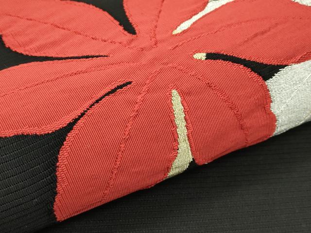 平和屋着物*夏物 西陣の名門織元 いづくら謹製 八寸名古屋帯 絽綴れ 草花文 黒地 金銀糸 正絹 逸品 CABI5340rv