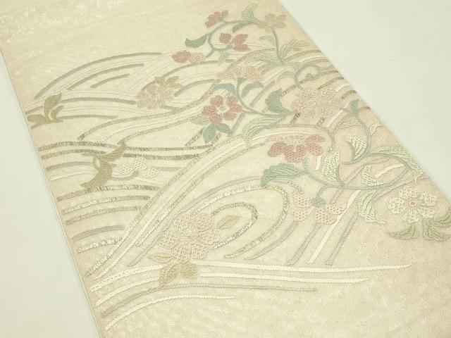 平和屋着物*夏物 太鼓柄袋帯 総刺繍 絽刺し 区限刺繍 草花文 金糸 正絹 逸品 CABI5360rv