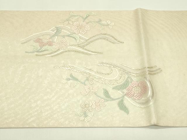 平和屋着物*夏物 太鼓柄袋帯 総刺繍 絽刺し 区限刺繍 草花文 金糸 正絹 逸品 CABI5360rv