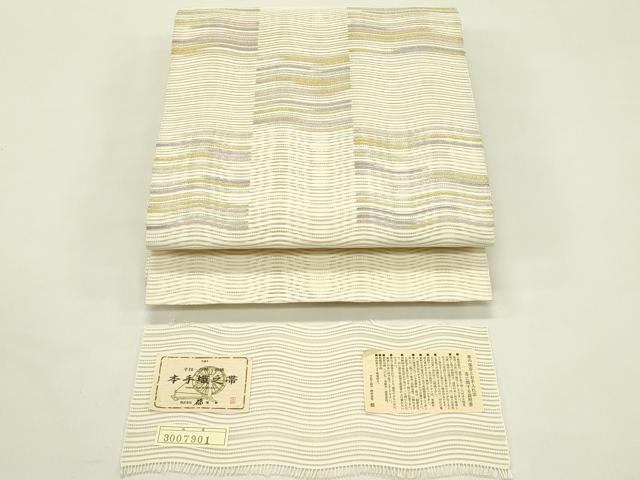 平和屋着物*夏物 西陣 都謹製 八寸名古屋帯 絽綴れ 本手織 市松よろけ縞 金銀糸 証紙付き 正絹 逸品 CABI5385rv