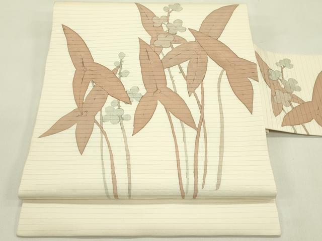 平和屋着物*夏物 絽塩瀬 九寸名古屋帯 ろうけつ染め 草花文 正絹 逸品 CABI5389rv