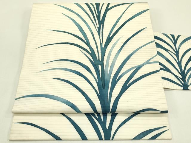 平和屋着物*夏物 絽塩瀬 九寸名古屋帯 ろうけつ染め 草木文 正絹 逸品 CABI5398rv