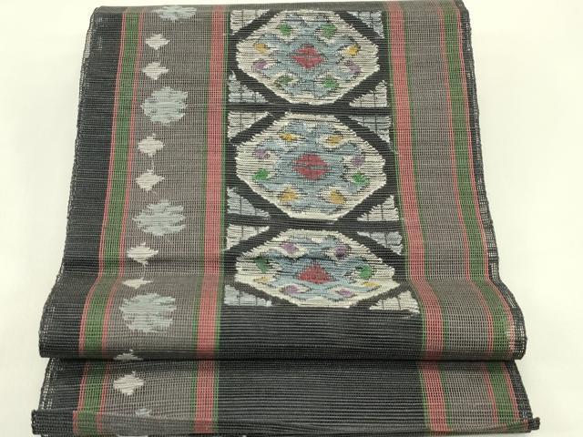 平和屋着物*夏物 1854年創業 帯屋捨松 八寸名古屋帯 幾何学花文 正絹 逸品 CABI5412rv