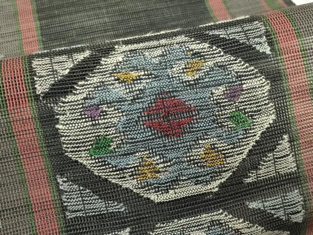 平和屋着物*夏物 1854年創業 帯屋捨松 八寸名古屋帯 幾何学花文 正絹 逸品 CABI5412rv