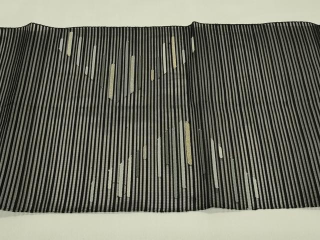 平和屋着物*夏物 八寸名古屋帯 絽綴れ 霞文 黒地 金糸 正絹 逸品 CABI5414rv